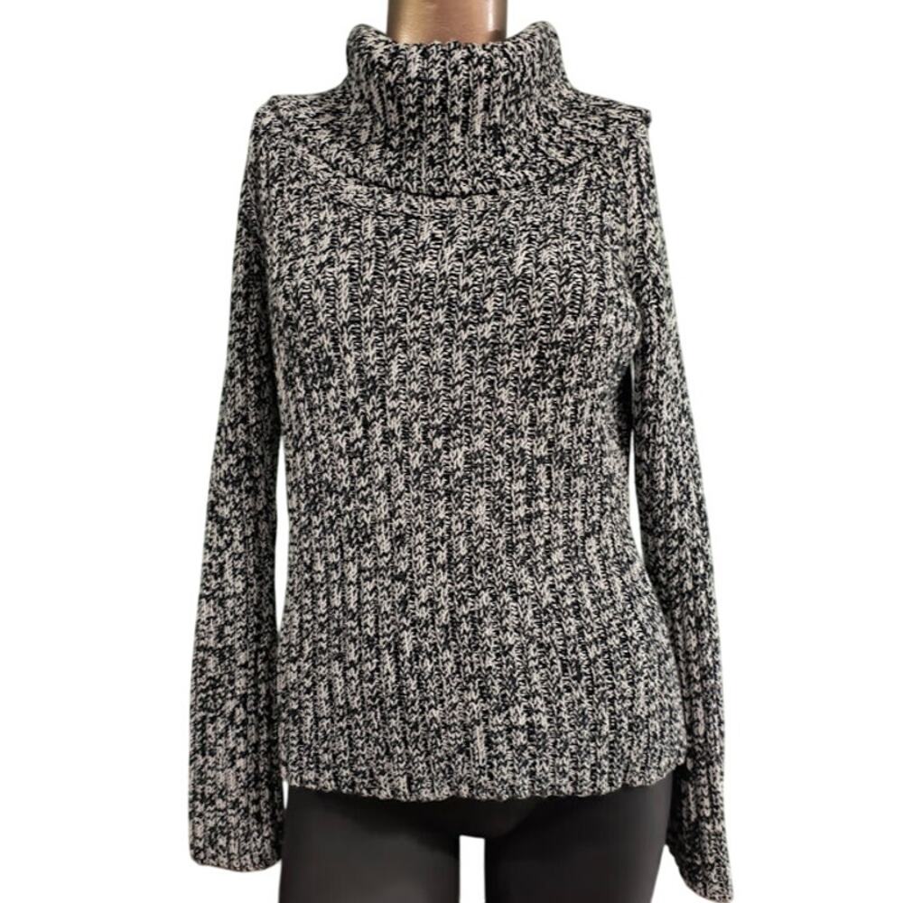 Ann Taylor LOFT Variegated Cowl Neck Sweater,‎ Blk and Wht, Sz M